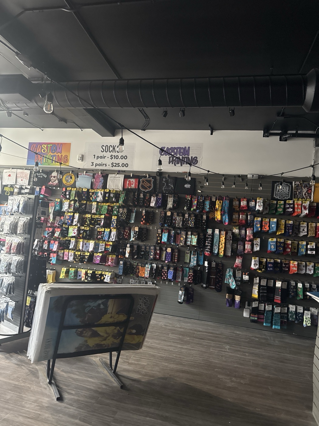 Novelty sock wall inside The RAD Studio retail shop in downtown Stratford Ontario